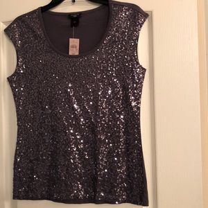 Ann Taylor grey sequins front top.